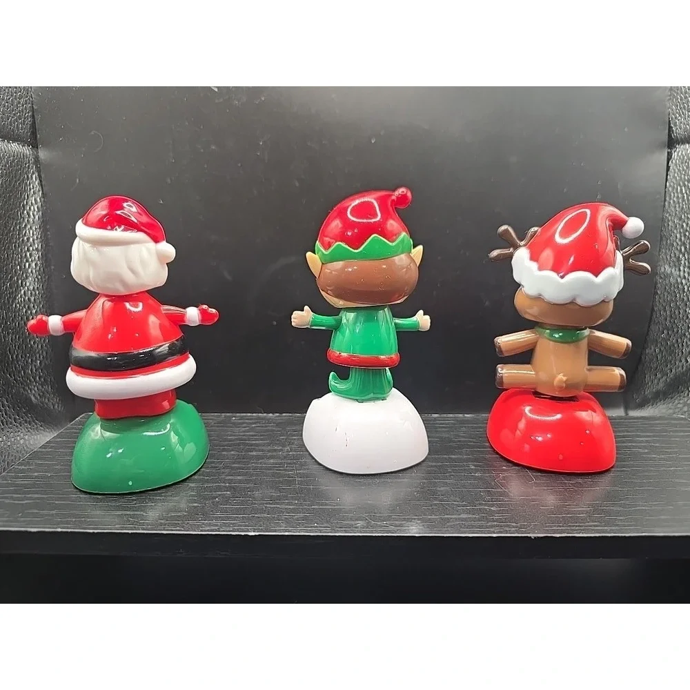 Lot of 3‎ Solar Powered Dancing Figures Christmas Santa Elf Reindeer